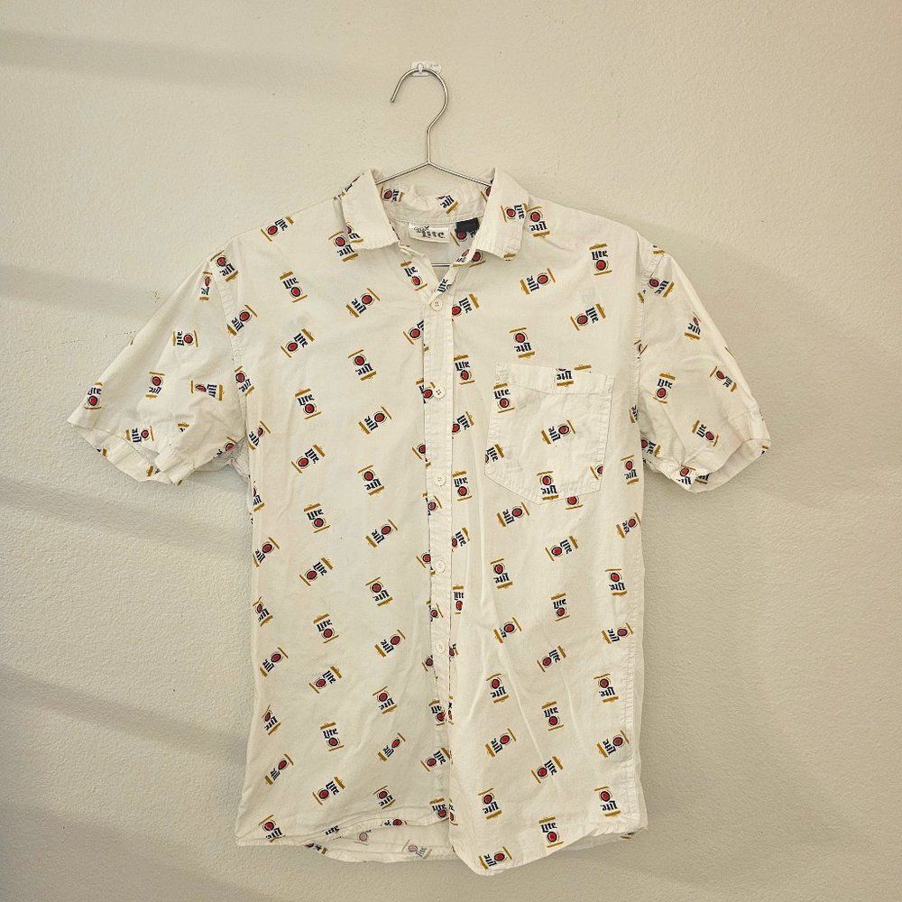 Miller Lite Button Down Short Sleeve Tee Sz S